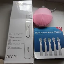 Cepillo de dientes eléctrico Seago Sonic SG-551 con reemplazo de cabezales de cepillo 4 modos de limpieza una operación clave sónico vibración cepillo resistente al agua