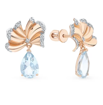 

Gold earrings with Topaz and diamonds sunlight sample 585