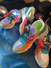 Zapatillas deportivas con cordones para mujer, zapatos de deporte con plataforma de tacón plano y colores brillantes, de mosaico, a la moda, cómodos y de alta calidad para correr