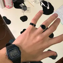 Anillo Vintage para hombre, anillos de esmalte, Punk, clásico, negro, piedras negras de imitación, anillo esmaltado