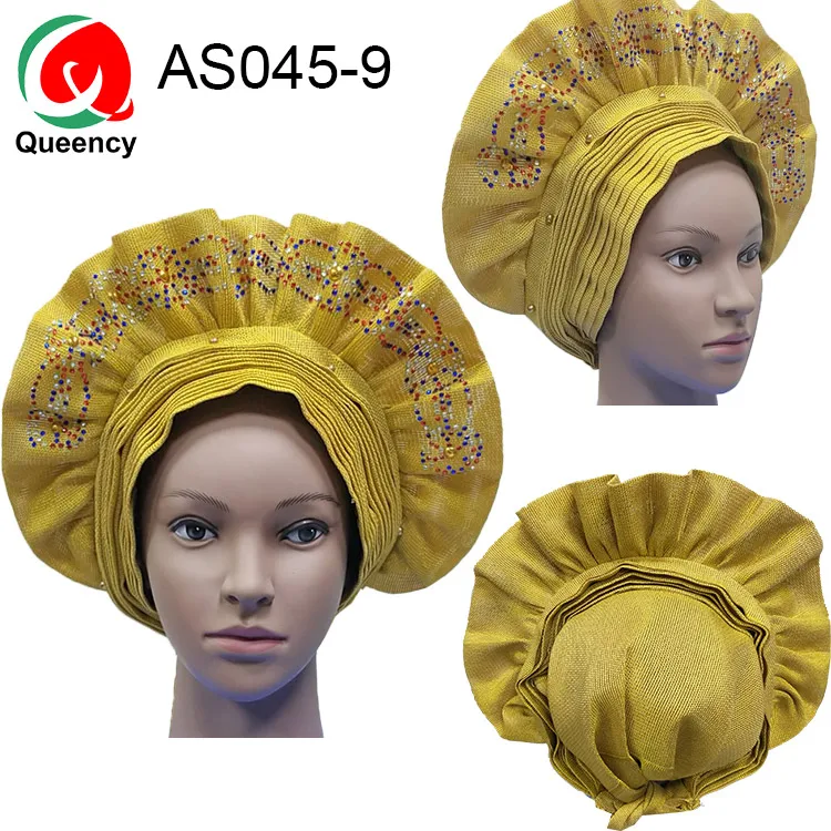 AS045-9 AS045-DHL Auto Gele Headtie, красивый дизайн, Нигерия, уже ручной работы, камни с бусинами для свадьбы и вечеринки - Цвет: AS045-9