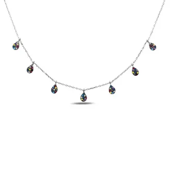 

Angemiel 925 Sterling Silver Mixed Color Zircon Stone Dangle Drop Necklace-Rhodium Plated