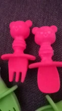 2 unids/set de silicona bebé juego de tenedor cuchara de dibujos animados oso bebé lindo aprendizaje almuerzo cuchara comer tenedor