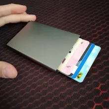 ¡BONAMIE caliente! Fundapara tarjeta de crédito, soporte billetera de aluminio con bolsillo trasero elástico RFID delgada billetera de Metal soporte de tarjeta de identificación de negocios