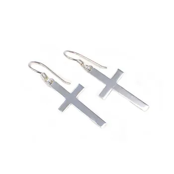 

Sterling silver earrings 925m long cross smooth 25mm. Closure hippie woman