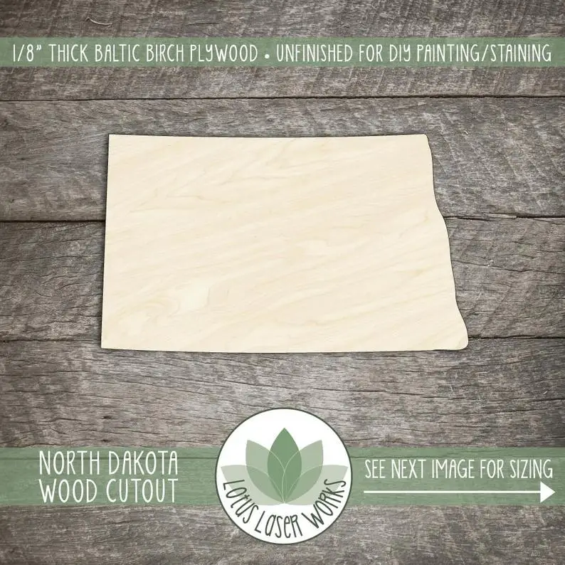 

North Dakota Wood Shape, Unfinished Wood North Dakota Laser Cut Shape, DIY Craft Supply, Many Size Options, Blank Wood Shapes