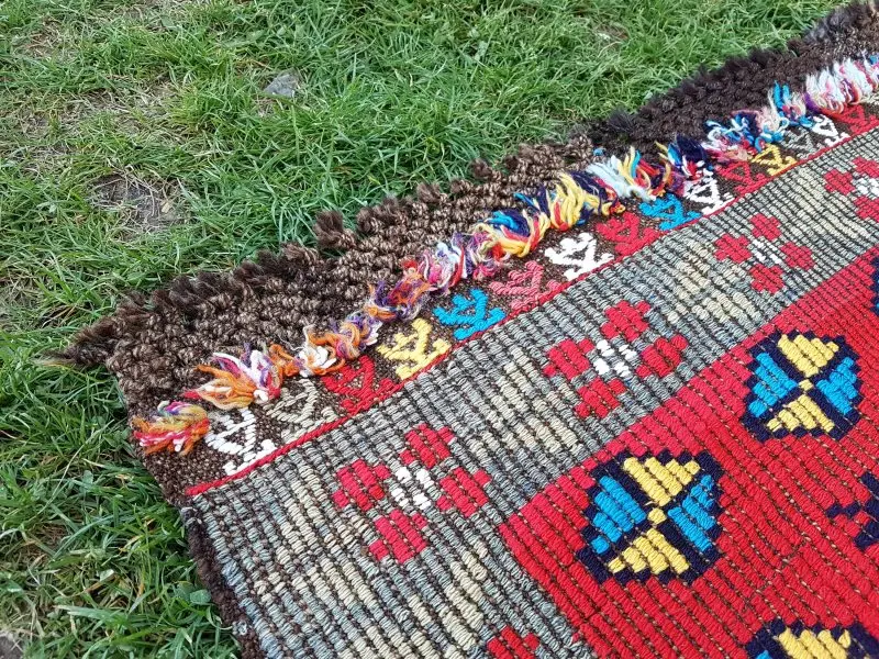 Ручной работы Племенной настенный турецкий ковер килим 2'9'' X 3'7''/84X110 cm
