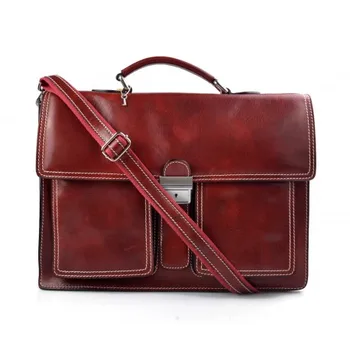 

Leather briefcase business bag conference bag satchel red