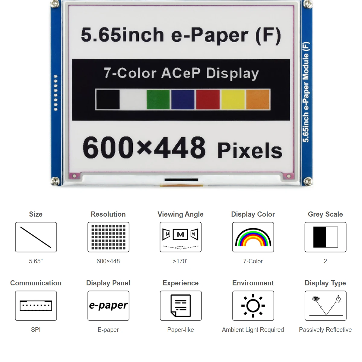 5.65 "7 Colori Epaper E Paper E-Paper E-Ink Kit Modulo Schermo Display Per Arduino Rpi Raspberry Pi Zero W Wh 3A 3B Plus 3 4 4B