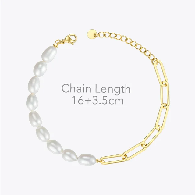 ENFASHION Natural Pearl Link Chain Bracelet Female Gold Color Stainless Steel Femme Bracelets For Women Fashion Jewelry B192069 3