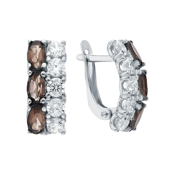 

Silver earrings with cubic zirconia and quartz smoky sunlight sample 925