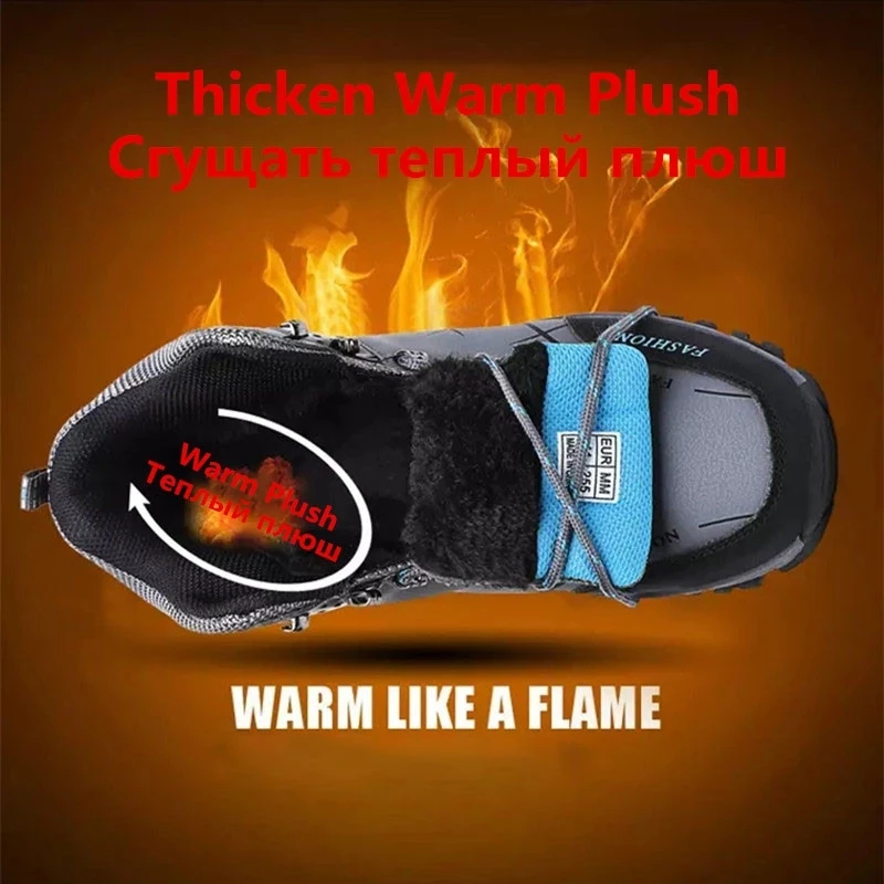 Men Winter Brand Snow Boots Waterproof Leather Sneakers Super Warm Men's Boots Outdoor Male Hiking Work Shoes Plus Size 47
