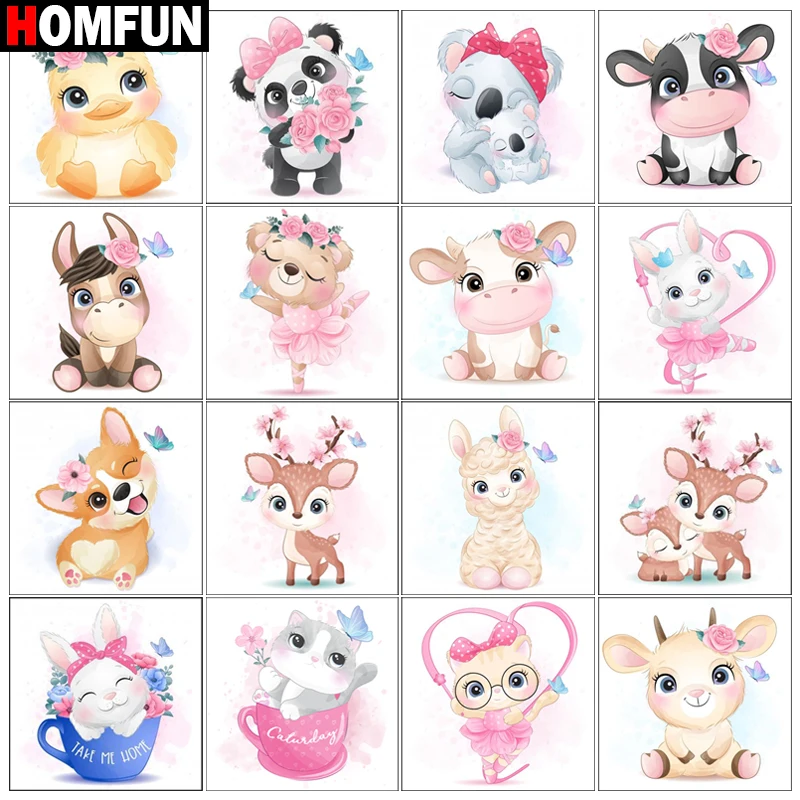 

HOMFUN Diamond Painting Full Square/Round Diamond "cartoon animals" Pattern Embroidery Cross Stitch 5D Rhinestone Painting