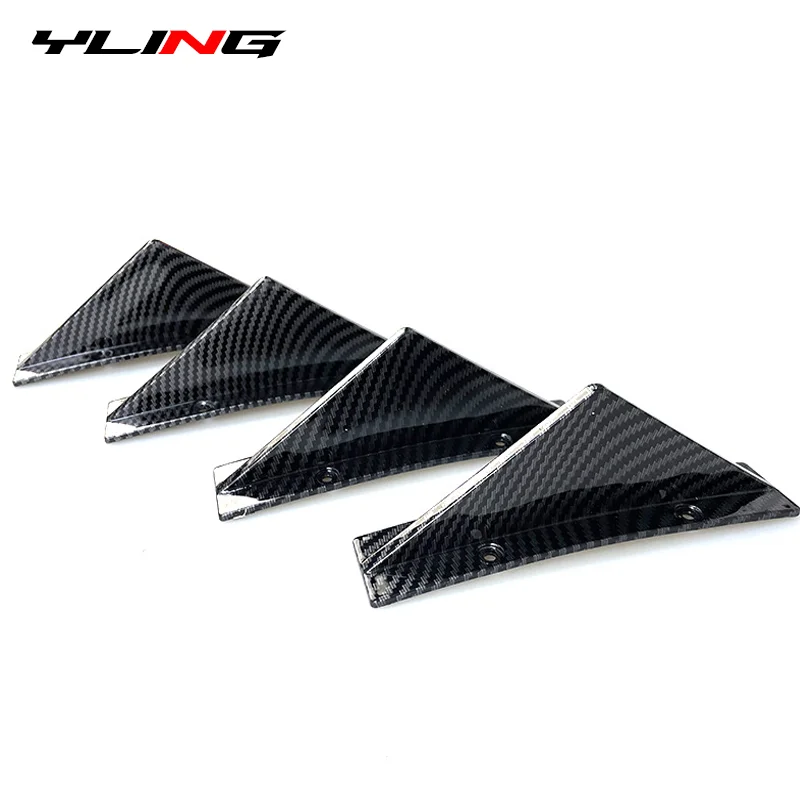 4pcs Car Shark Fin Universal Triangular Rear Bumper Diffuser Spoiler Protector Carbon Fiber Chassis Lip Decoration car bumper spoiler