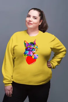 

Angemiel Wear Colorful Heart Wrapped Cat Yellow Women Sweatshirts