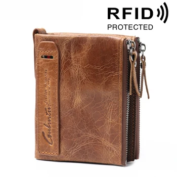 

Genuine Leather Men's Wallets Short Solid Color Coin Purse RFID Bag Wallet Men Money Bag Credit Pocket Coin Bags