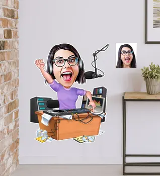 

Personalized Women 'S Radio Programmer Caricature Of Wall Sticker (50x70cm)