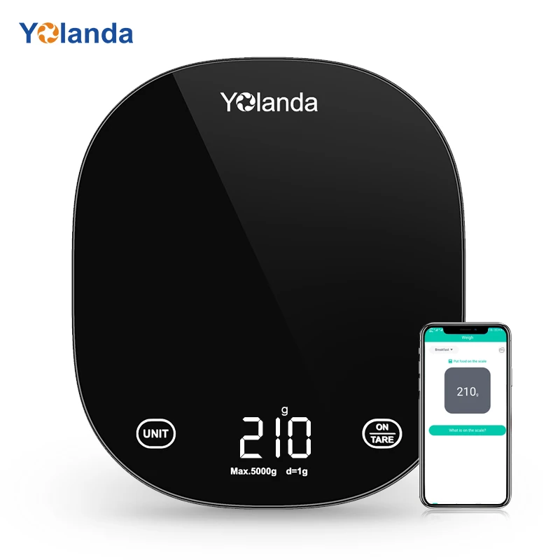 Yolanda Smart Kitchen Scale 5kg Bluetooth Food Weight Scale 1g Increment Food Measuring Weighing Scale Nutrition Diary Tracking