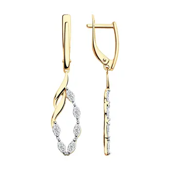 

Sokolov drop earrings with stones in gold with cubic zirconia, fashion jewelry, 585, women's male, long earrings