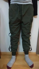 Pantalones Cargo de harén con bolsillos laterales para hombre, pantalón negro de Hip-Hop, informal, a la moda, ropa de calle, 2020 cintas