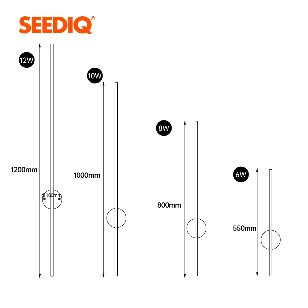LED Wall Lamp SEEDIQ Modern Led Wall Light Rotatable Black White Silver Wall Lamp AC85-265V Sconce Light 100 120cm Long