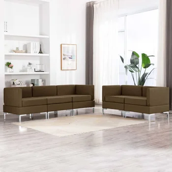 

5 PCs brown fabric sofa Set sofa
