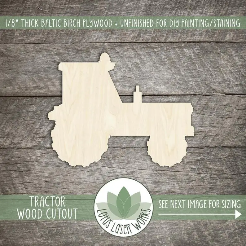 

Wood Tractor Shape, Unfinished Wood Tractor Laser Cut Shape, DIY Craft Supply, Many Size Options, Blank Wood Shapes