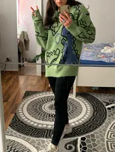 Suéter de moda Harajuku para hombre, ropa informal estilo Hip Hop, jersey de dibujos animados de dinosaurios, cuello redondo, suéteres de pareja informales de gran tamaño