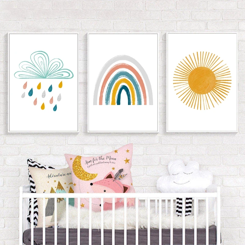 Toile D Art Mural De Style Boho Arc En Ciel Soleil Nuage Affiches Et Imprimes Nordiques Photos Murales Decor De Chambre D Enfants Et De Bebes Aliexpress