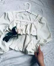 Short Blouses Womens Tops Long-Sleeve Vintage Square-Collar Casual Simple New Bow Solid