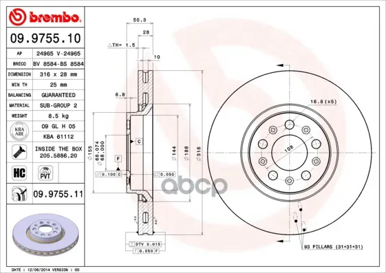 Диск Тормозной Передн Volvo Xc 90(10/02-) F Brembo арт. 09.9755.11