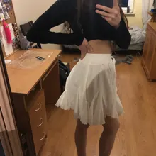 Surmiitro-Falda corta de gasa blanca y negra para mujer, Falda corta Coreana de cintura alta, plisada, Mini, estética, para verano, 2021