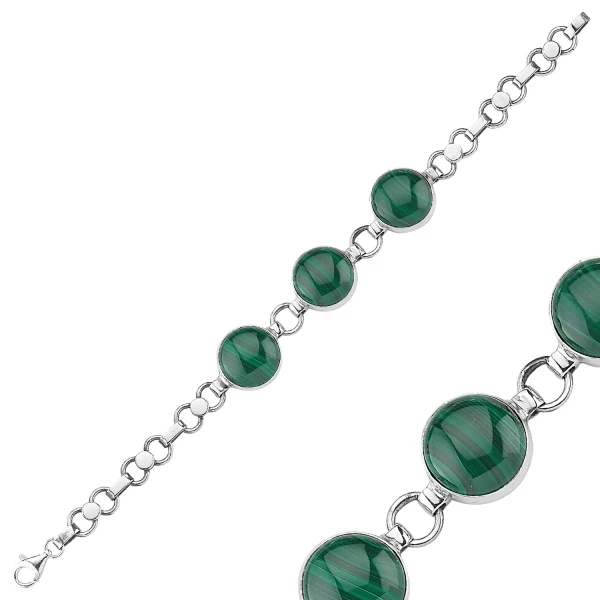 Серебряный 925 пробы Малахитовый камень браслет ручной работы