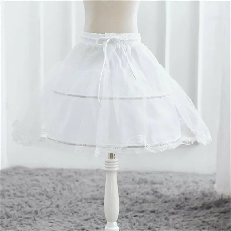 White Children Petticoat Ball Gown One Layer Kids Crinoline Lace Trim Formal Girl Underskirt Elastic Waist Drawstring