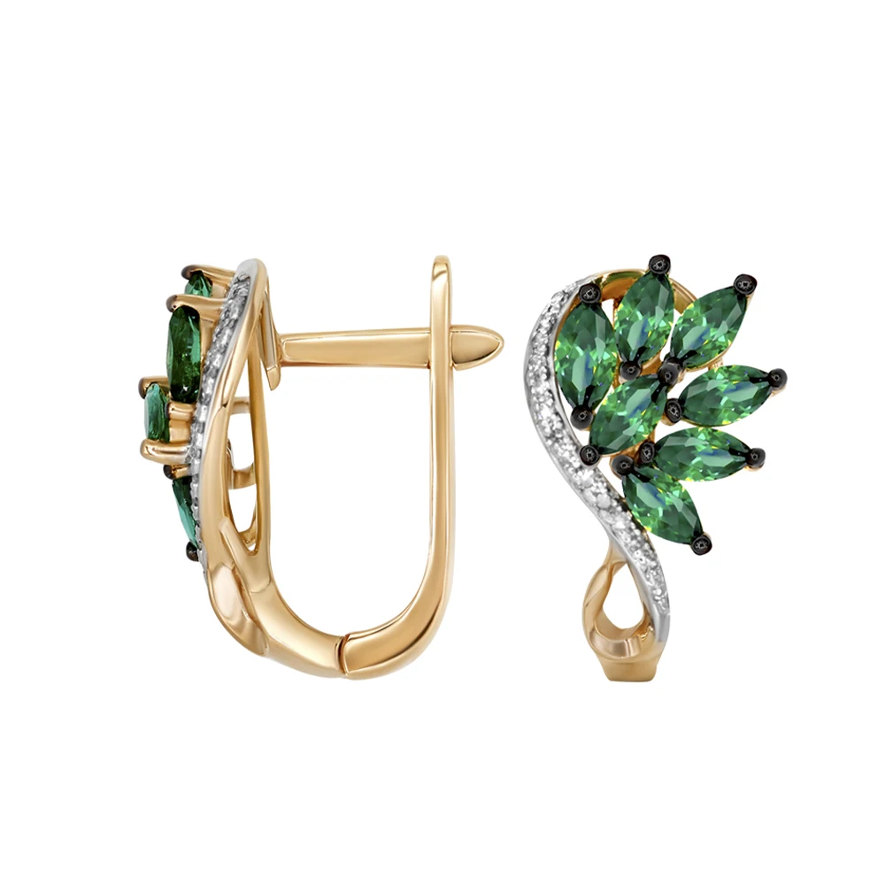 Gold earrings with emeralds and diamonds VALTERA 585 sterling silver
