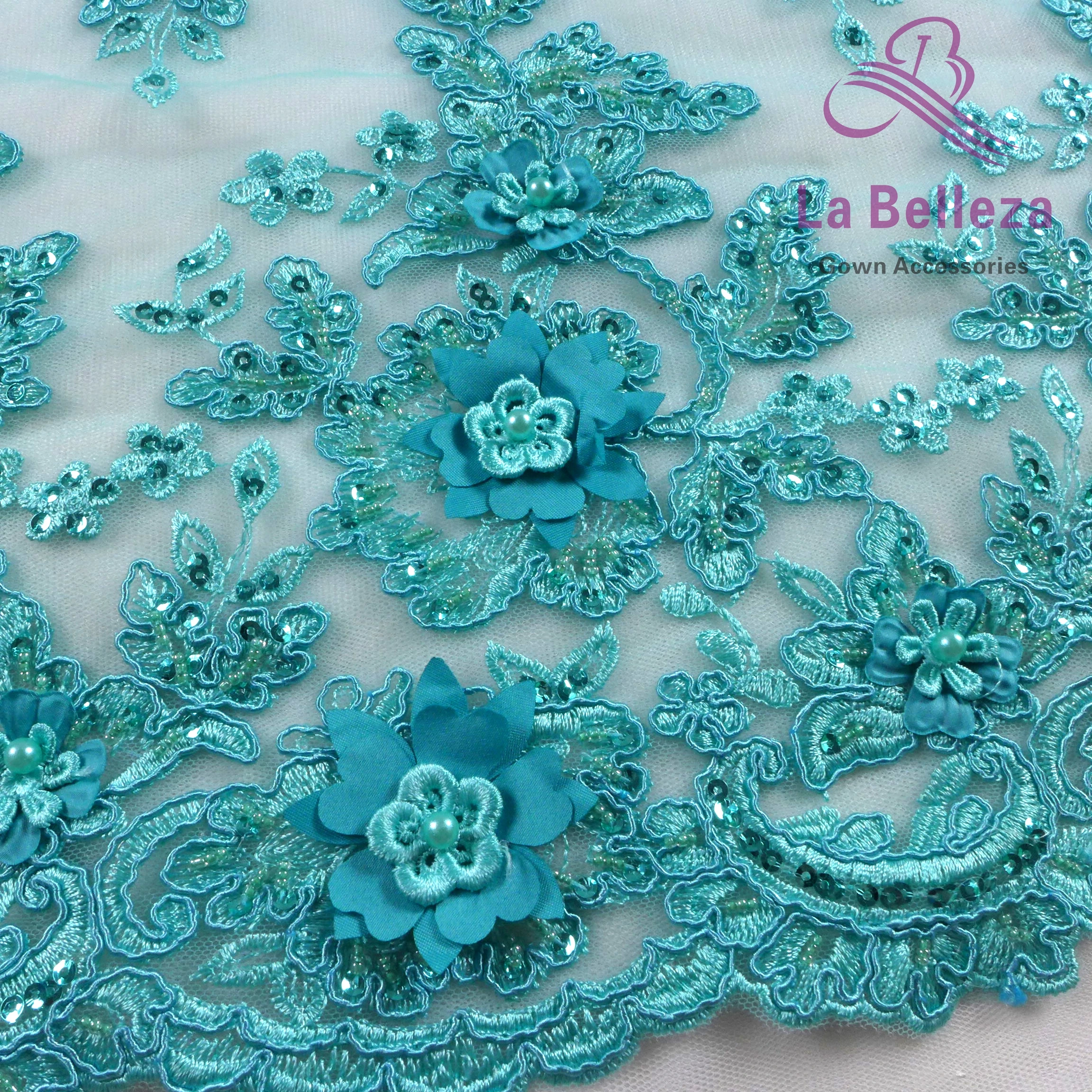 La Belleza 3D цветы кружева, зеленая 3D кружевная ткань, ручная работа жемчуг кружевная ткань с бусинами, платье кружевная ткань, модный дизайн кружева, 1 ярд