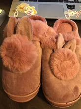 Zapatillas de algodón con orejas de conejo para mujer, zapatos para invierno, otoño