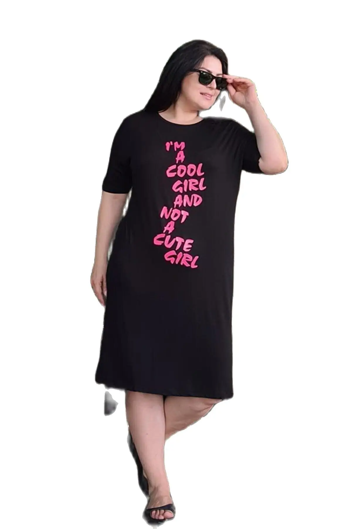 Women’s Plus Size Neon Print Detail Midi Black Dress, Designed and Made in Turkey, New Arrival