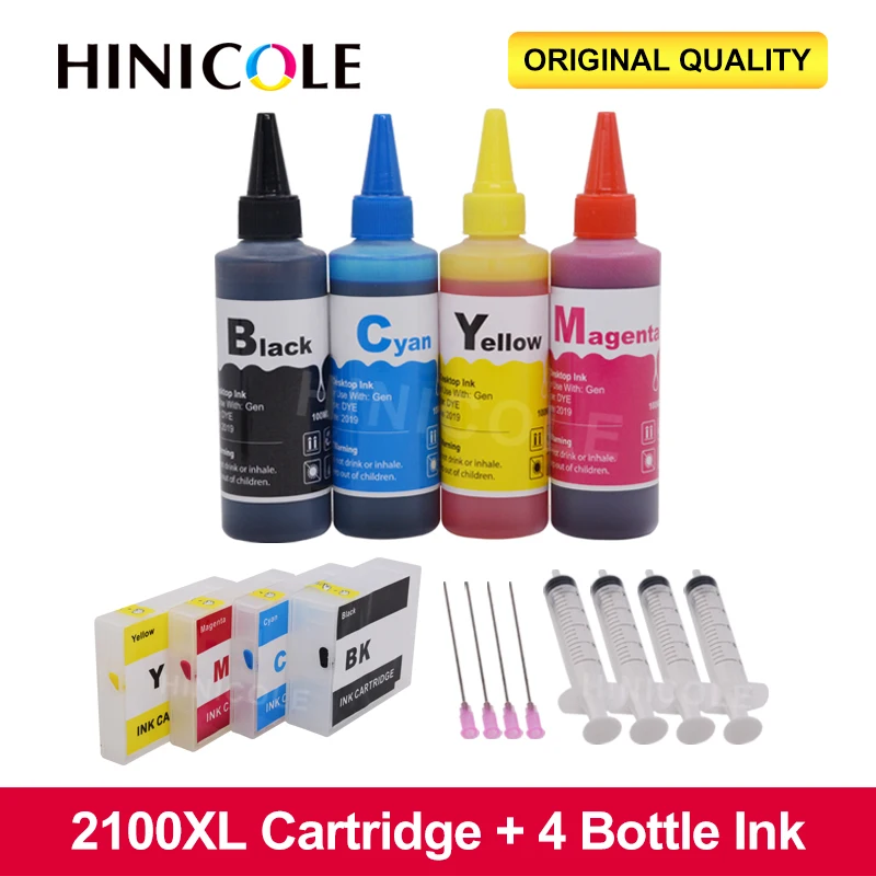 

HINICOLE PGI-2100 Refillable Ink Cartridge + 4 Bottle Dye Ink for Canon MAXIFY Ib4010 IB4110 MB5110 MB5310 MB5410 for PGI2100