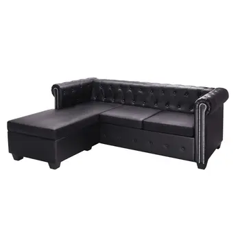 

Chesterfield sofa L shaped black artificial leather sofas
