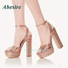 

2022 New Platform Sandals Peep Toe Chunky Heel Cut Out Sandals Buckle Strap High Heels Summer Women Shoes Slingback Sexy Party