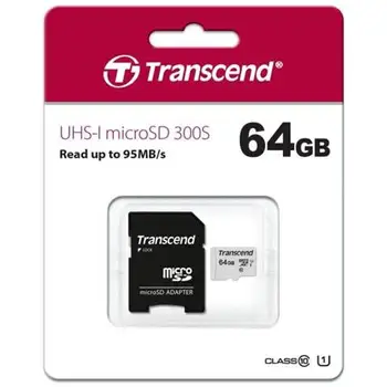 

64GB microSDXC 300S memory card with adapter, TS64GUSD300S-ATRANSCEND23.05