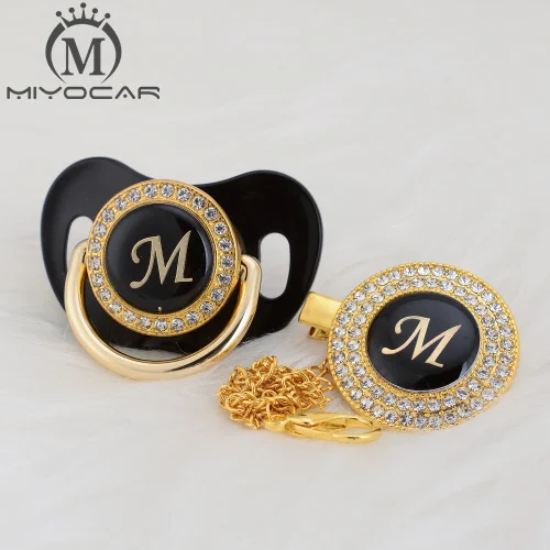 MIYOCAR цвета: золотистый, серебристый имя инициалы буквенные красивый bling соска и соска клип BPA бесплатно пустышка bling уникальный дизайн LAS-8/9 - Цвет: LM-4  0-6M