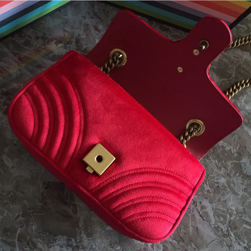Новая женская бархатная сумка через плечо, кожаная Роскошная брендовая - Цвет: Красный