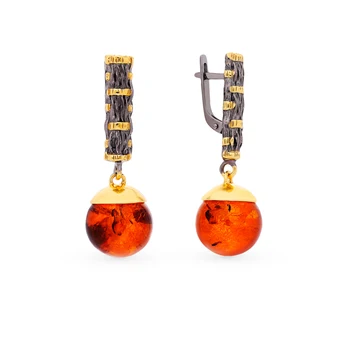 

Silver earrings with amber sunlight sample 925