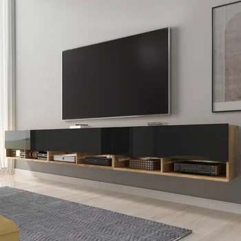 

Selsey Wander Floating TV Cabinet 300 cm Golden Oak Gloss Black with LED