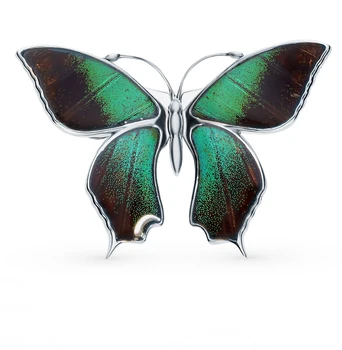 

Silver brooch with enamel and butterfly wings, 5 cm sunlight sample 925