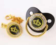 Chupete de bebé de adorno dorado, cadena de Clip sin BPA de silicona, pezón de diamantes de imitación infantil, regalo de ducha de 0 a 18 meses, 6 colores