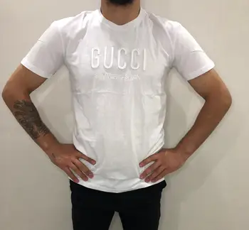 

Stylish Young Business Casual T-Shirt with Embroidered Lettering Logo on White