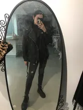 Women's Wild-Jacket Turn-Down-Collar Spring Zipper Black Fashion EAM High-Quality Loose